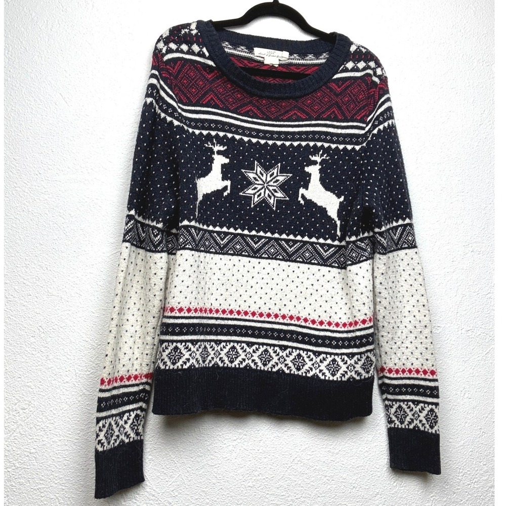 H&M LOGG Navy Blue Fair Isle Reindeer Sweater - S - Alpaca Blend Holiday Winter